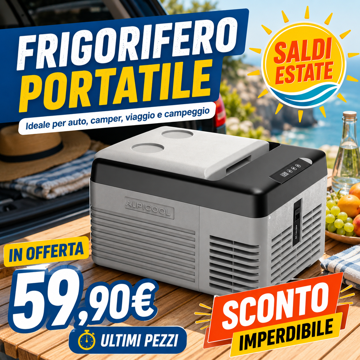 Mini frigorifero compatto trasportato in auto
